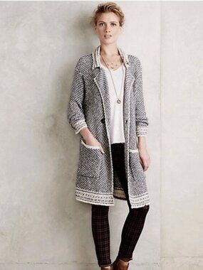 Anthropologie HWR Chunky Knit Long Cardigan Pockets Grey XXSP